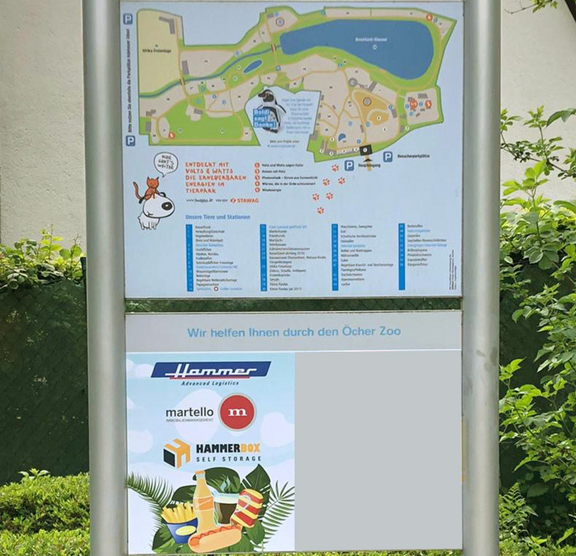 Kiosk Hinweisschild im Aachener Tierpark Euregiozoo